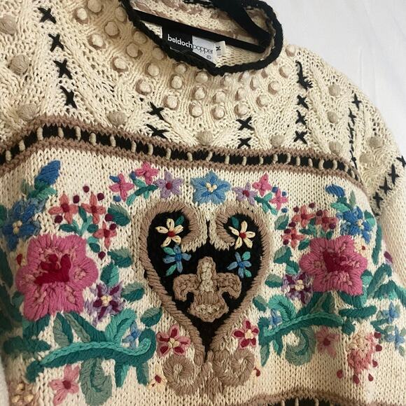 Vintage 80s Beldoch Popper Floral Heart Embroidered Sweater Romantic Grandmacore - Picture 2 of 8